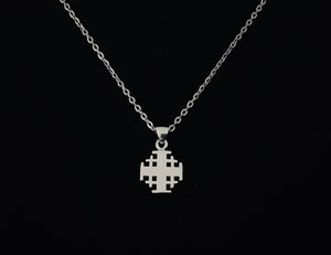 925 Sterling Silver Jerusalem / Crusader Cross Pendant Necklace + Free Chain