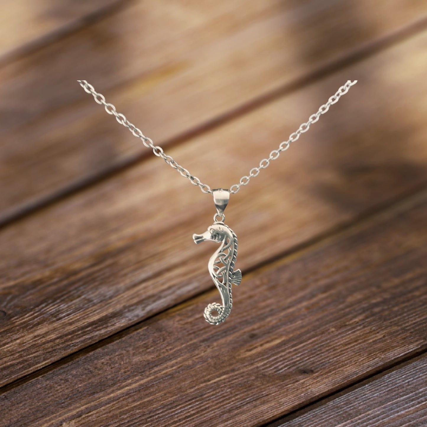925 Sterling Silver Celtic Seahorse Sea Horse Pendant FREE Chain