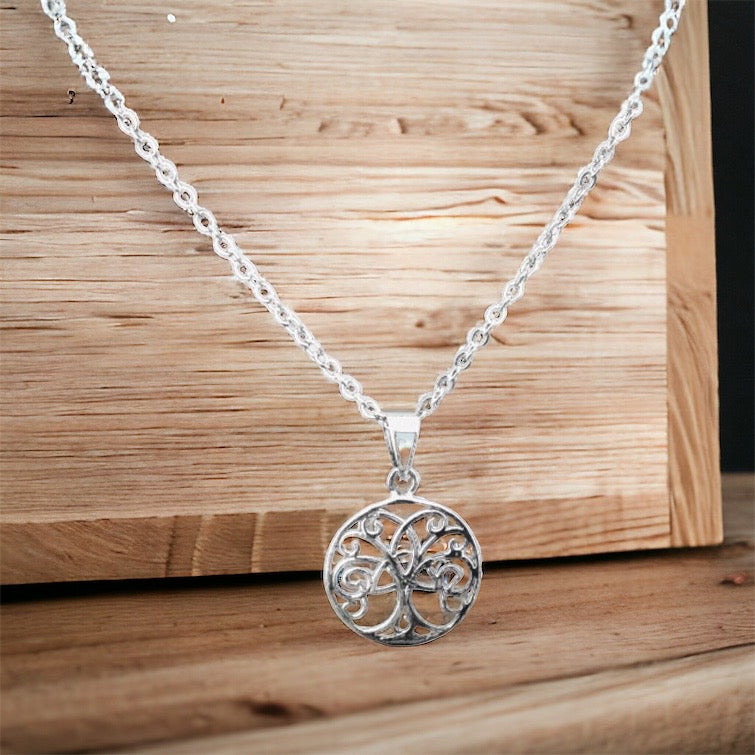 925 Sterling Silver Celtic Trinity Tree of Life Pendant Necklace + Free Chain