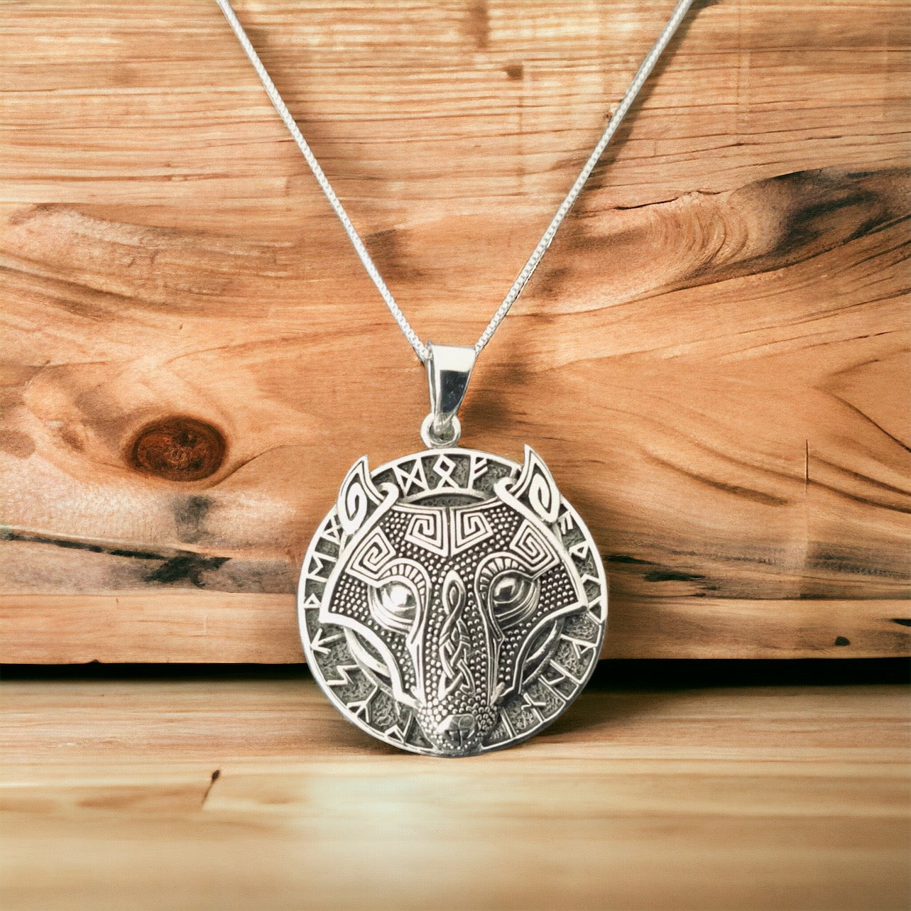 Unique Handcast 925 Sterling Silver Celtic Viking Wolf Rune Alphabet Pendant + Free Chain