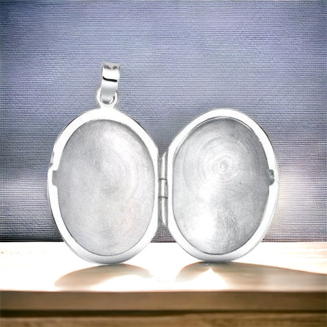 Massive Sterling Silver Oval Photo Locket Pendant + Free Chain