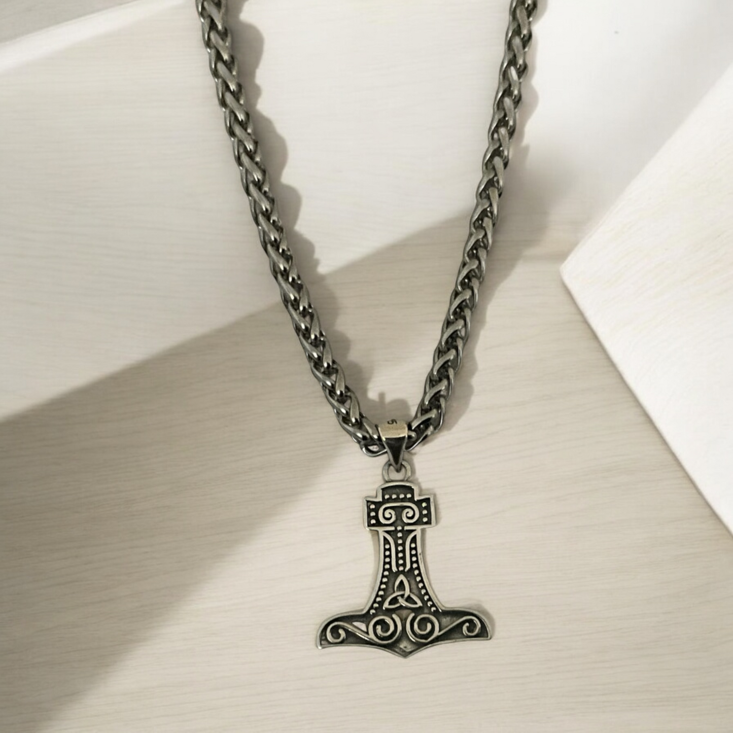 Double-Sided  925 Sterling Silver Norse Viking Thor's Thors Hammer Mjolnir Pendant + Free Chain