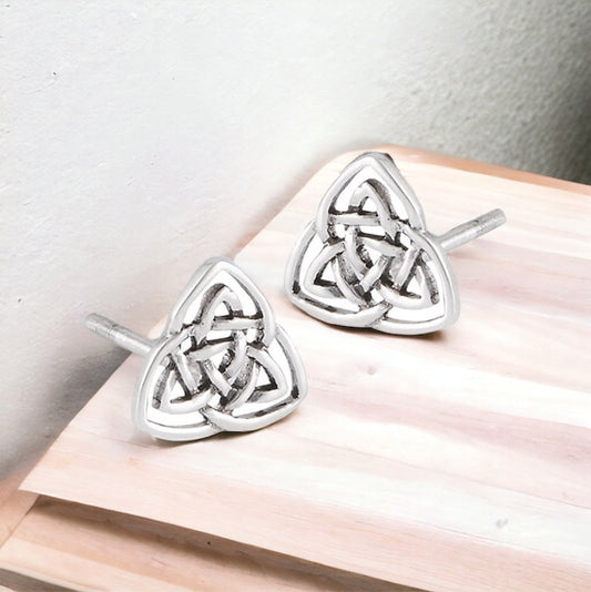 Silver Celtic Triquetra / Trinity Knot Stud Post Earrings