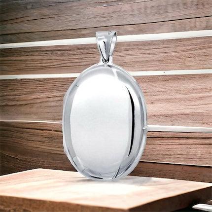 Extra Large Sterling Silver Oval Photo Locket + Free Chain