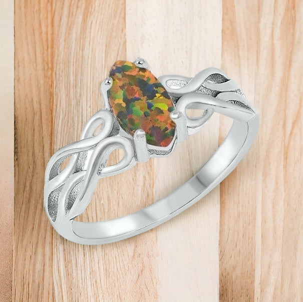 Silver Celtic Knot Ring Black Opal Size 5-10