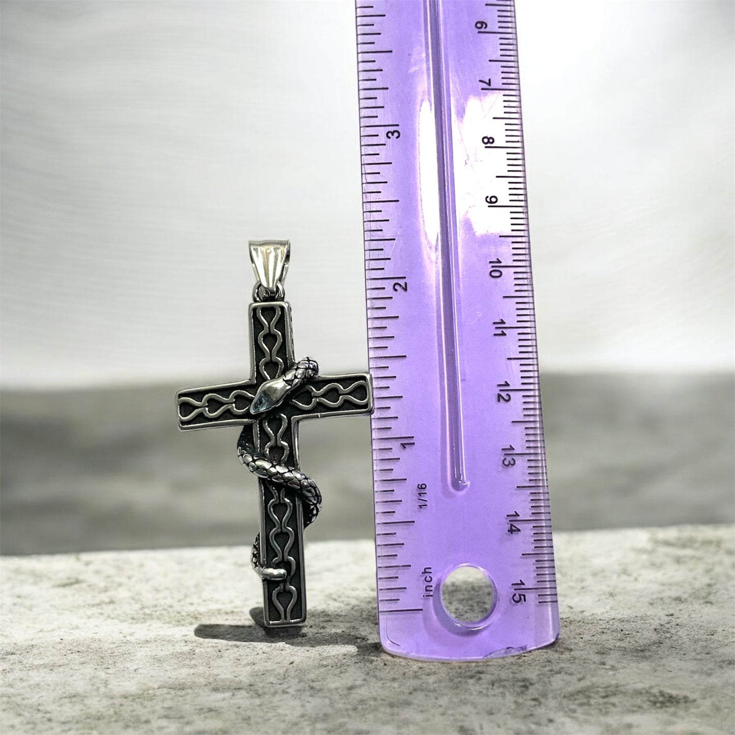 Large 316L Surgical Stainless Steel Snake Cross Pendant + Free Chain Necklace