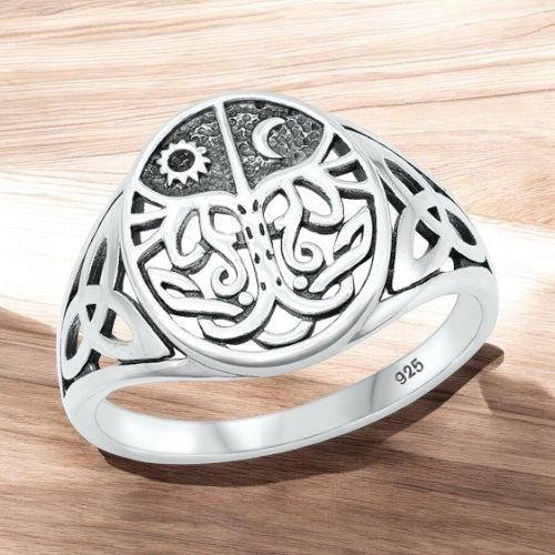 Silver Celtic Sun Moon Triquetra / Trinity Knot Ring