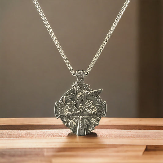Double-Sided 316L Surgical Stainless Steel Viking Norse God Odin Pendant + Free Chain Necklace