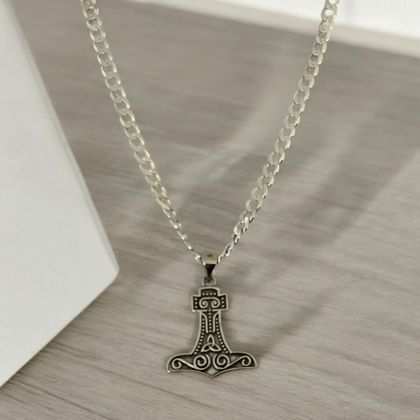 Double-Sided  925 Sterling Silver Norse Viking Thor's Thors Hammer Mjolnir Pendant + Free Chain