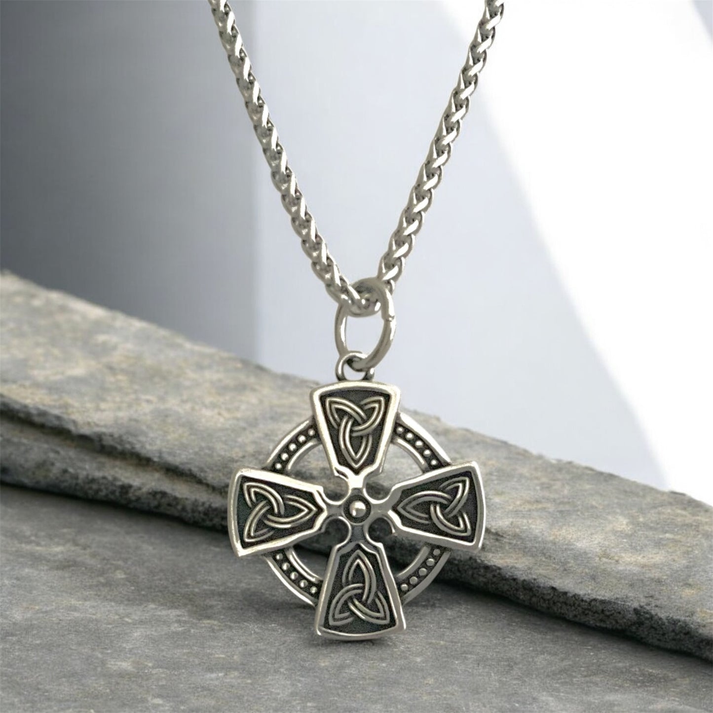Large 316L Surgical Stainless Steel Irish Celtic Equal-Sided Cross Pendant + Free Chain Necklace