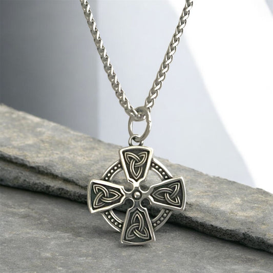 Large 316L Surgical Stainless Steel Irish Celtic Equal-Sided Cross Pendant + Free Chain Necklace