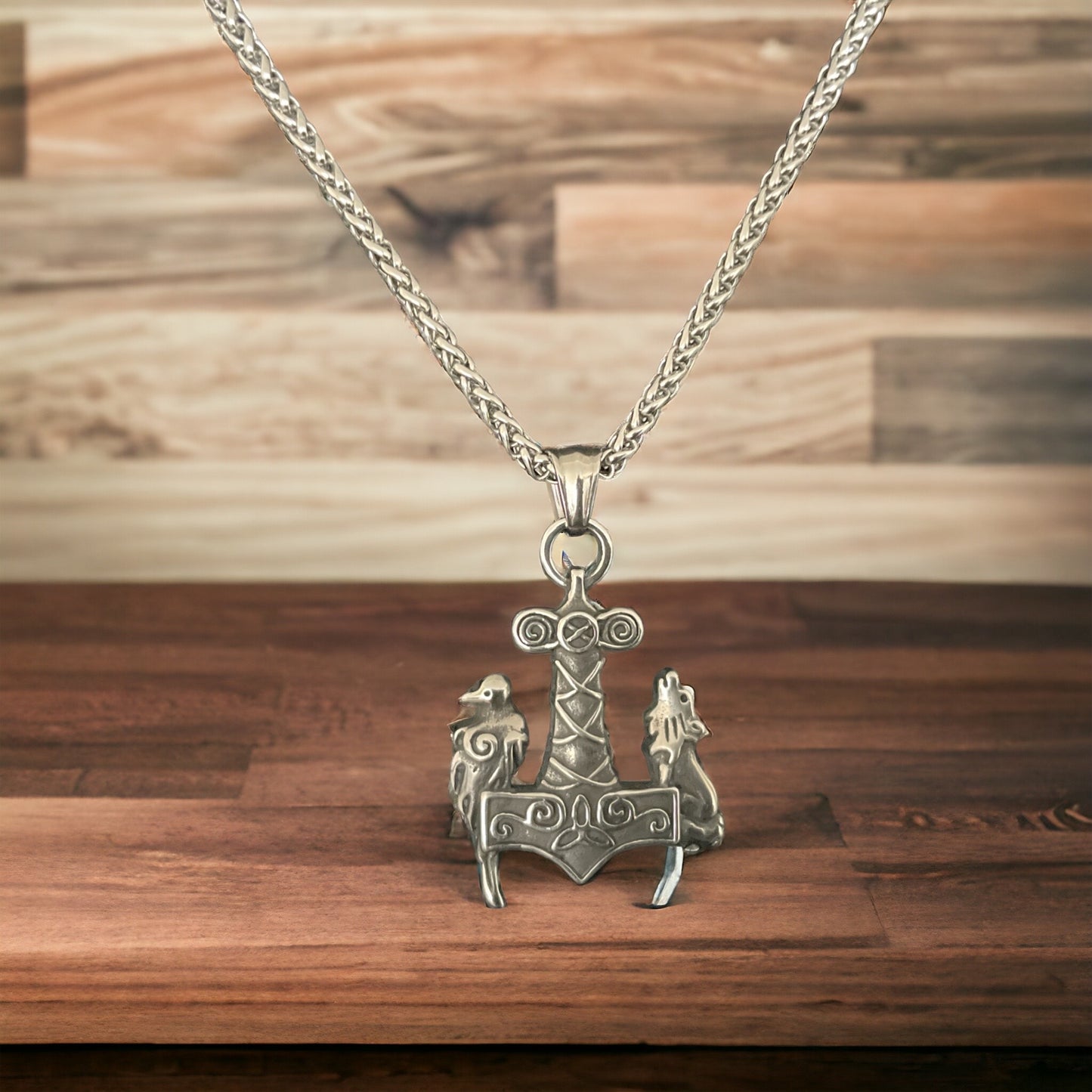 316L Surgical Stainless Steel Viking Norse Thor’s Hammer Mjolnir Pendant + Free Chain Necklace