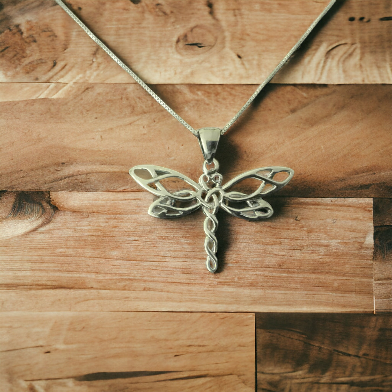 925 Sterling Silver Celtic Dragonfly Pendant Necklace + Free Chain