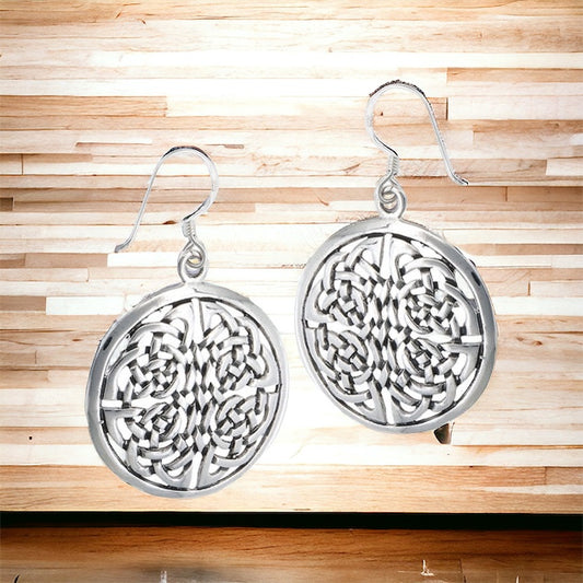 Large Silver Celtic Shield of Destiny Dangle Earrings