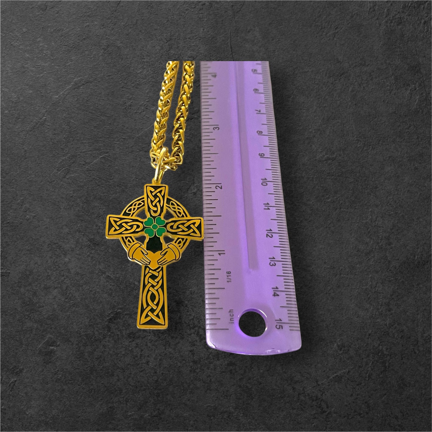 Large 316L Surgical Stainless Steel Irish Celtic Claddagh Cross Pendant + Free Chain Necklace