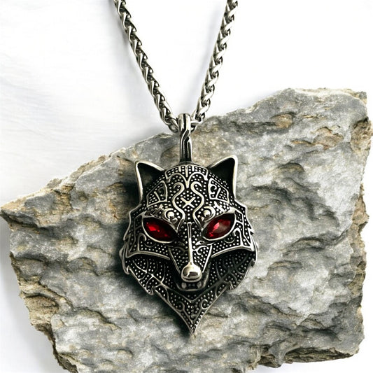 Large 316L Surgical Stainless Steel Wolf Head Pendant + Free Chain Necklace