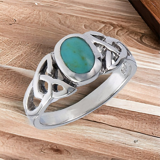 Silver Celtic Triquetra / Trinity Knot Ring Turquoise