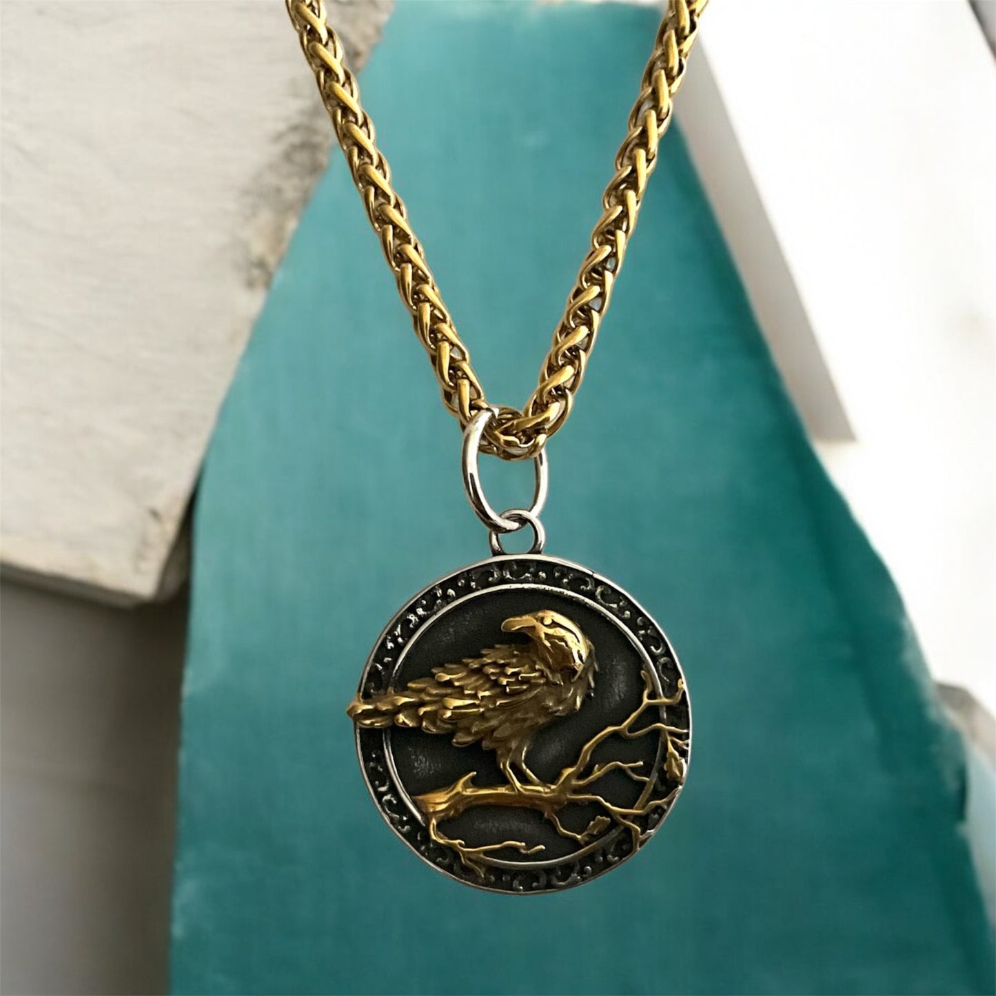 Large 316L Surgical Stainless Steel Raven Pendant + Free Chain Necklace