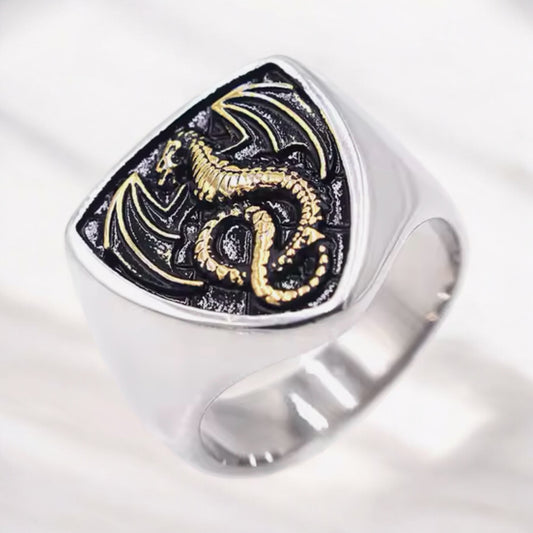 Large 316L Surgical Stainless Steel Medieval Dragon Ring Size 7-13