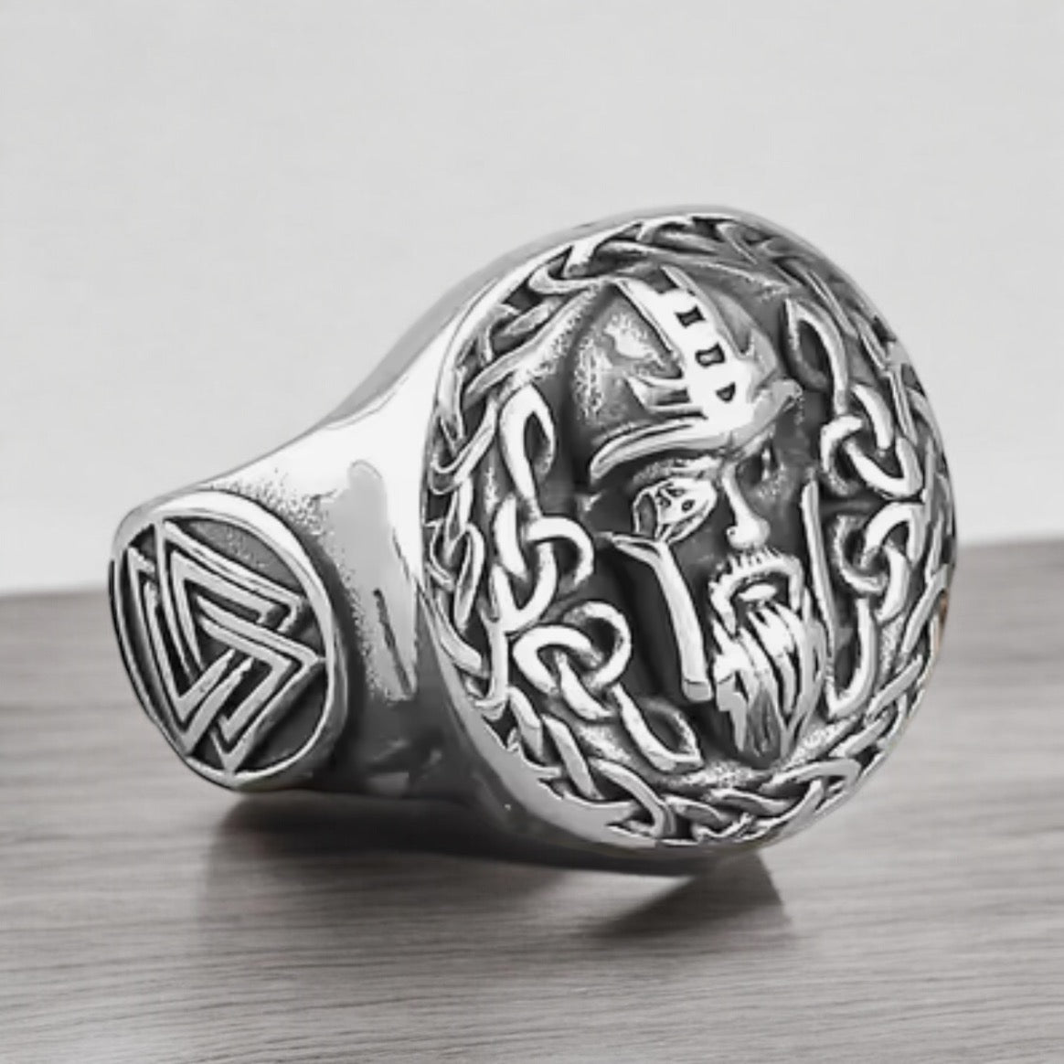 Large 316L Surgical Stainless Steel Viking Odin Ring Size 7-13