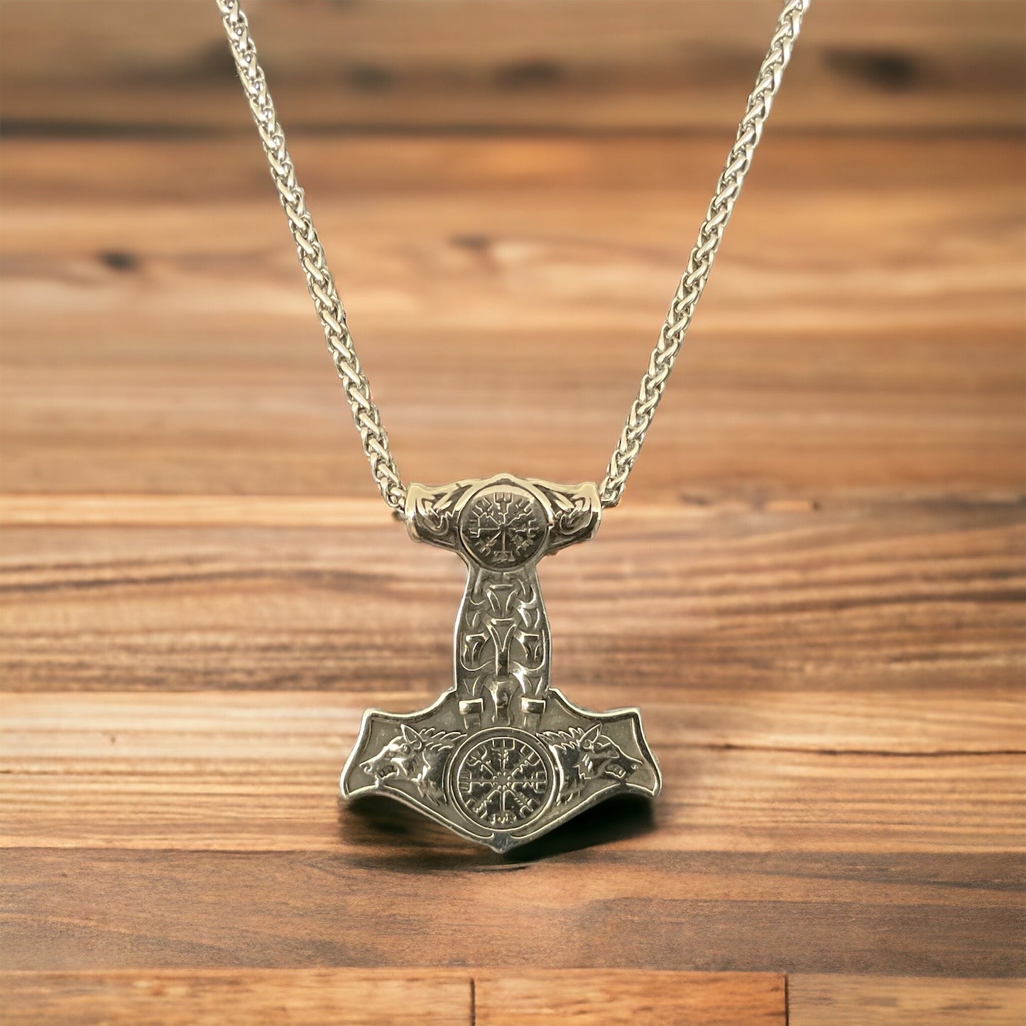 316L Double-Sided Surgical Stainless Steel Viking Norse Thor’s Hammer Mjolnir Pendant + Free Chain Necklace