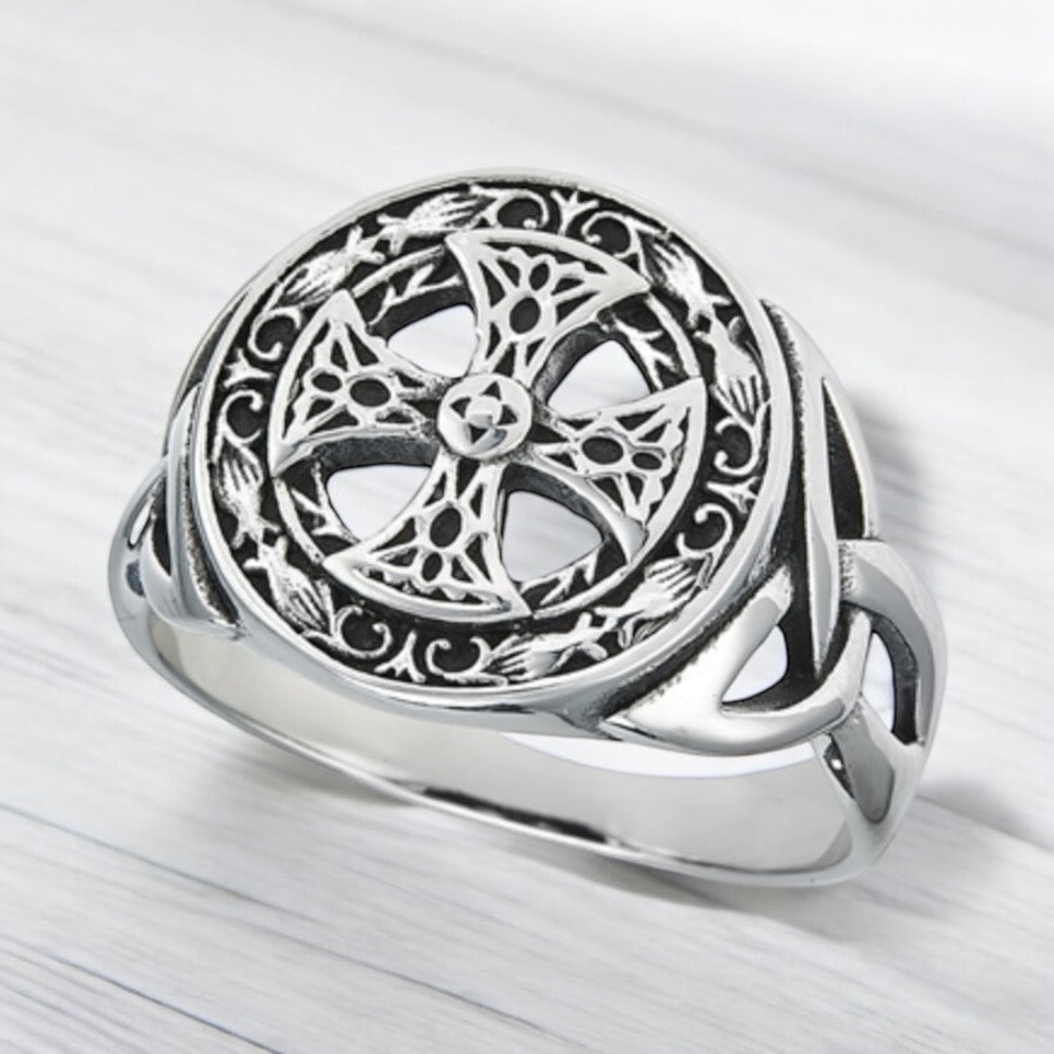 Large 316L Surgical Stainless Steel Celtic Equal Sided Cross Ring Size 7-12