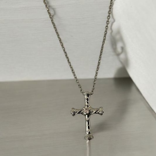 Large 925 Sterling Silver Cross CZ Pendant Necklace + Free Chain