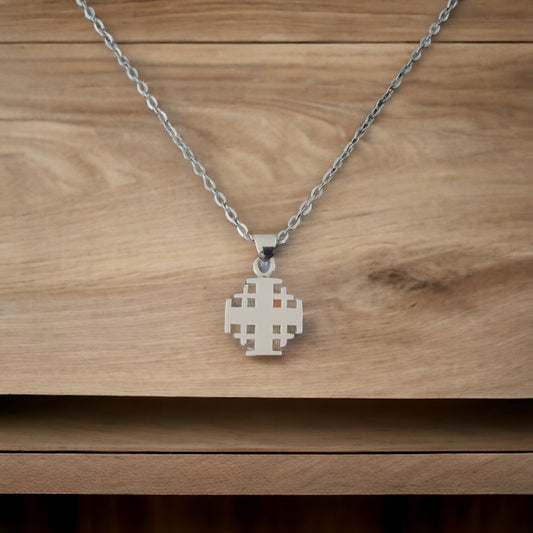925 Sterling Silver Jerusalem / Crusader Cross Pendant Necklace + Free Chain
