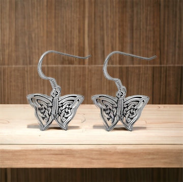 Handcast 925 Sterling Silver Celtic Butterfly Knot Dangle Earrings