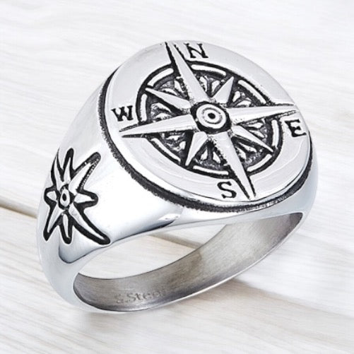 Large 316L Surgical Stainless Steel Compass Ring Size 8-13