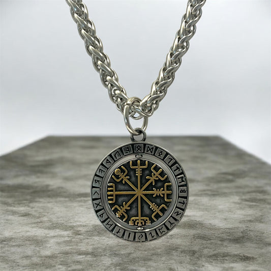 Large double sided 316L Surgical Stainless Steel Viking Compass / Valknut Pendant + Free Chain Necklace