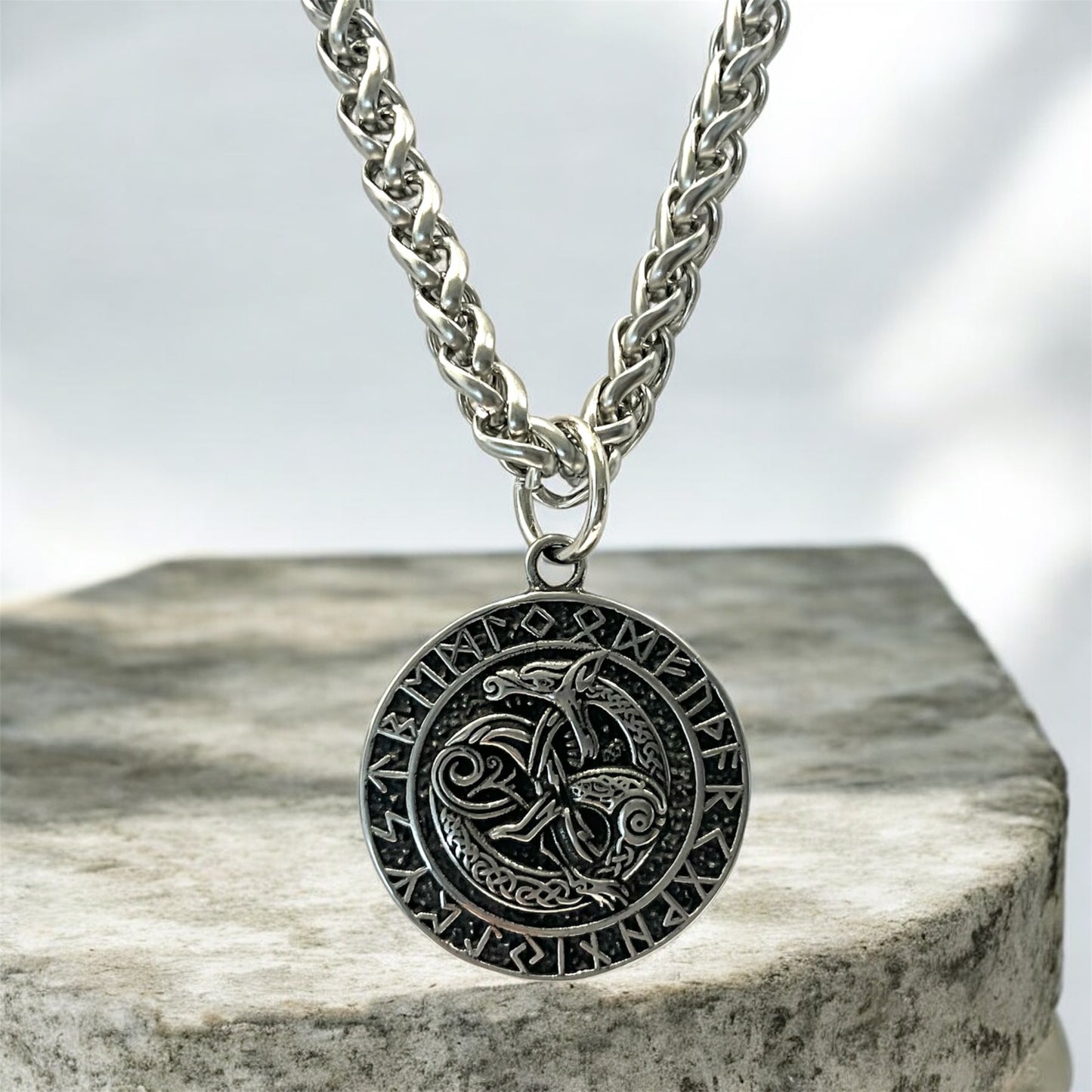 Large 316L Surgical Stainless Steel Viking Celtic Ouroboros Dragon Pendant + Free Chain Necklace