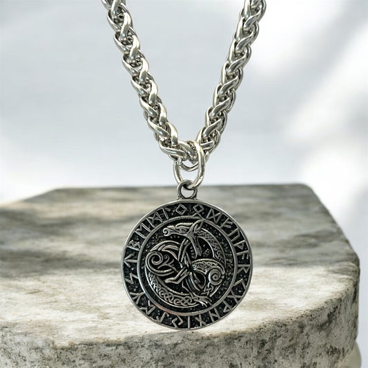 Large 316L Surgical Stainless Steel Viking Celtic Ouroboros Dragon Pendant + Free Chain Necklace