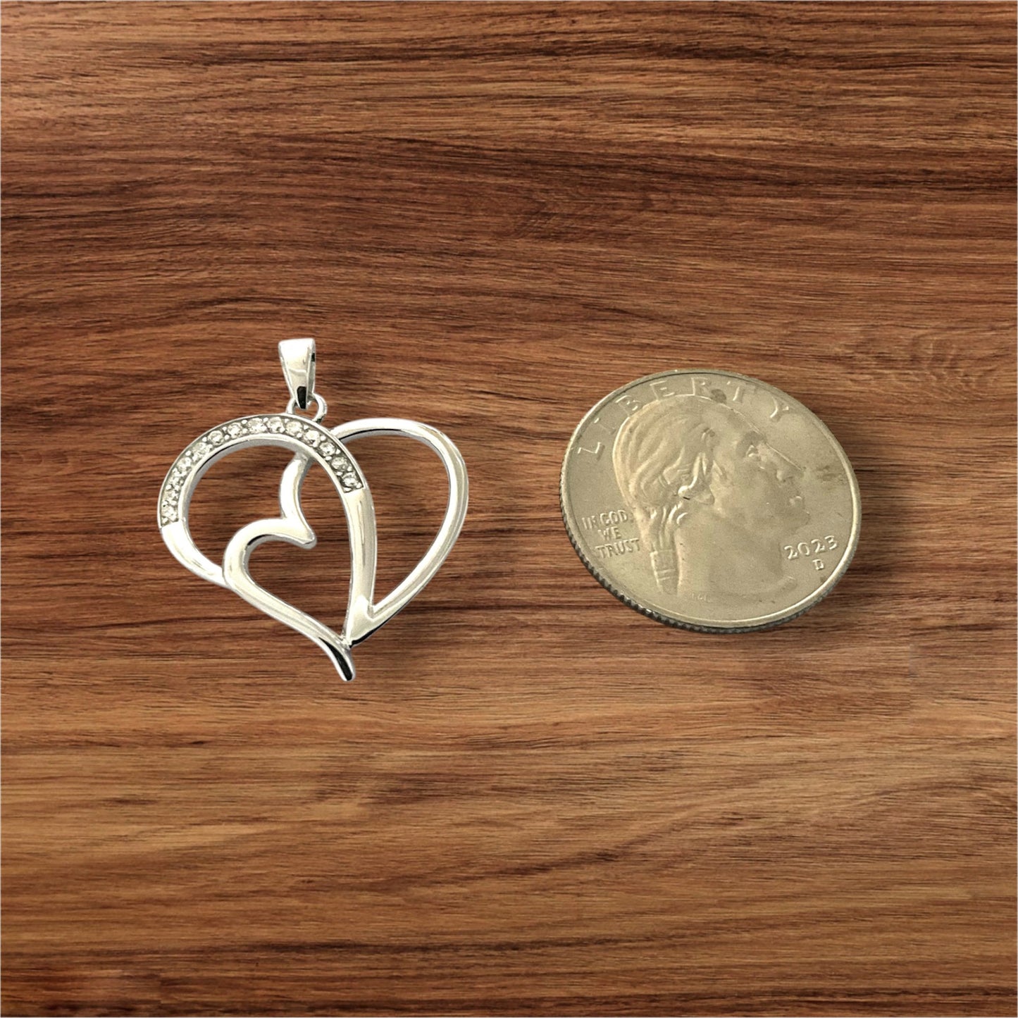 925 Sterling Silver Love Heart Pendant + Free Chain