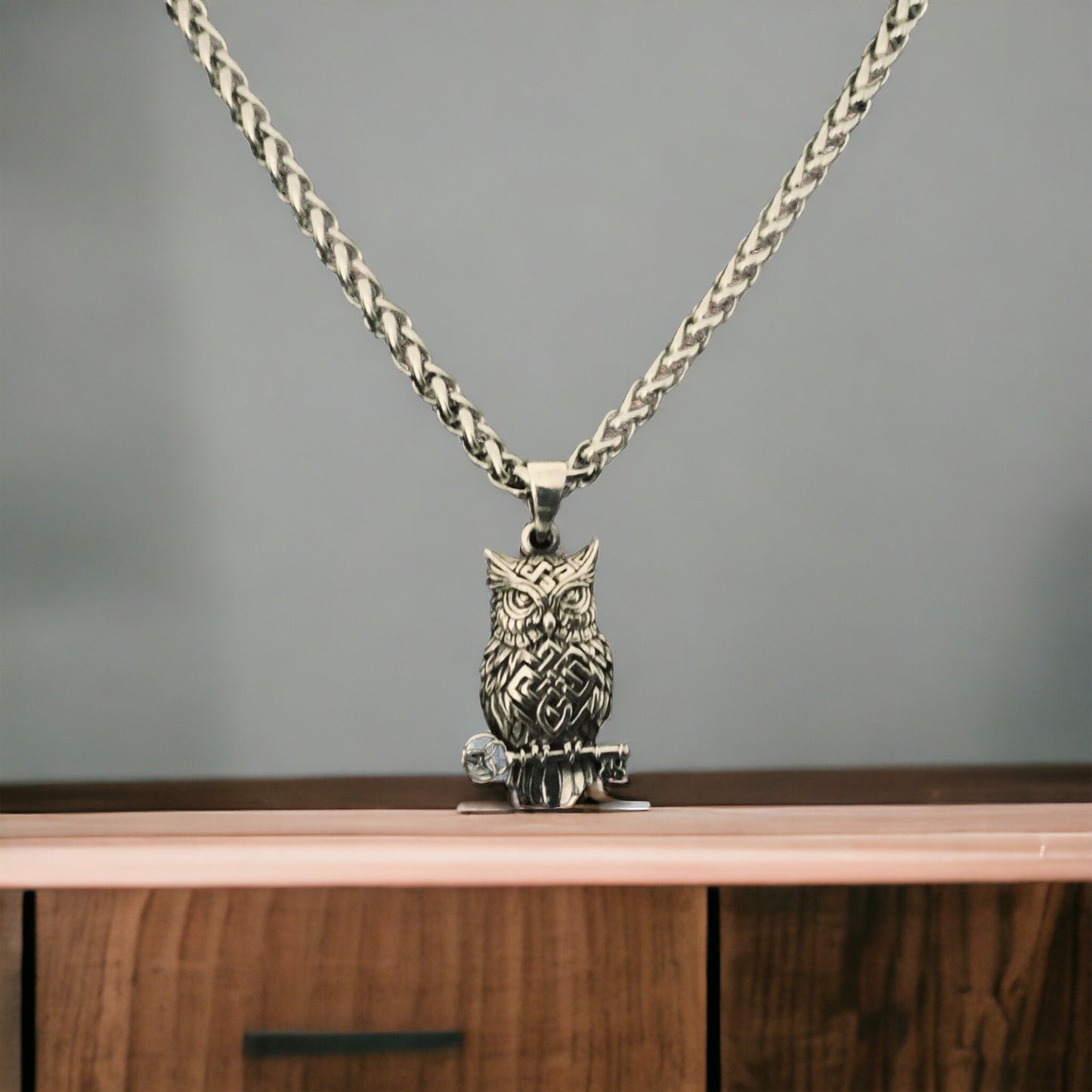 Handcast 925 Sterling Silver Celtic Owl Pendant + Free Chain