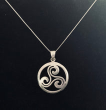 Silver Celtic Triskele Triple Spiral Pendant + Free Chain