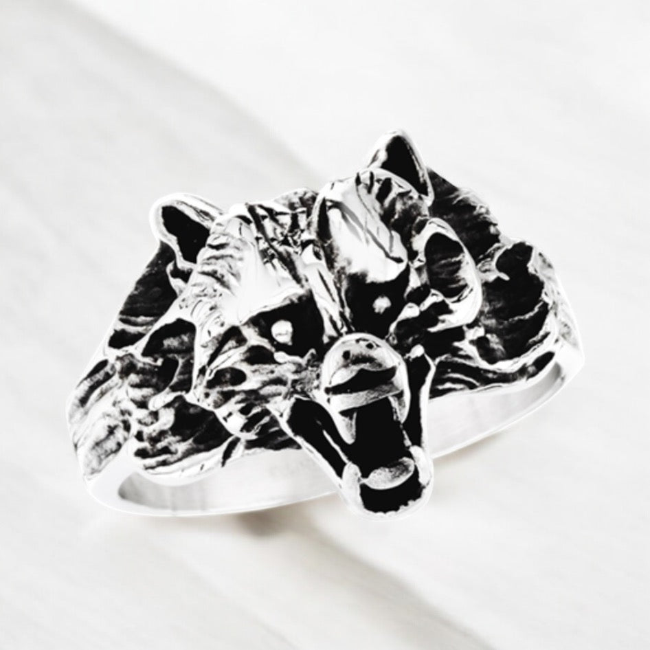 Large 316L Surgical Stainless Steel Wolf Ring Size 8-13