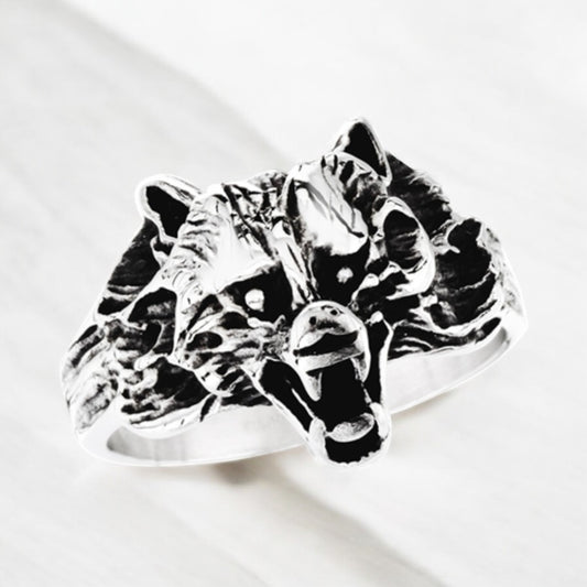 Large 316L Surgical Stainless Steel Wolf Ring Size 8-13