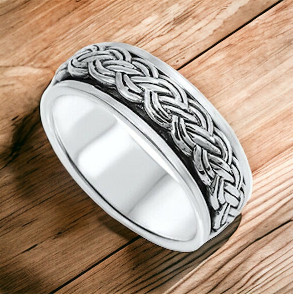 Sterling Silver Unisex Celtic Braided Eternity Weave Spinner Ring