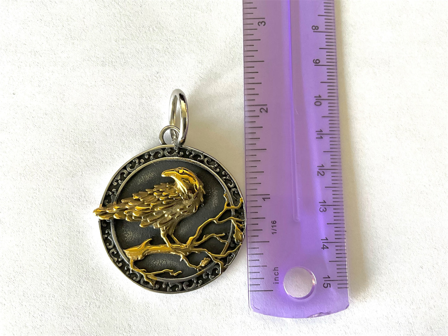 Large 316L Surgical Stainless Steel Raven Pendant + Free Chain Necklace