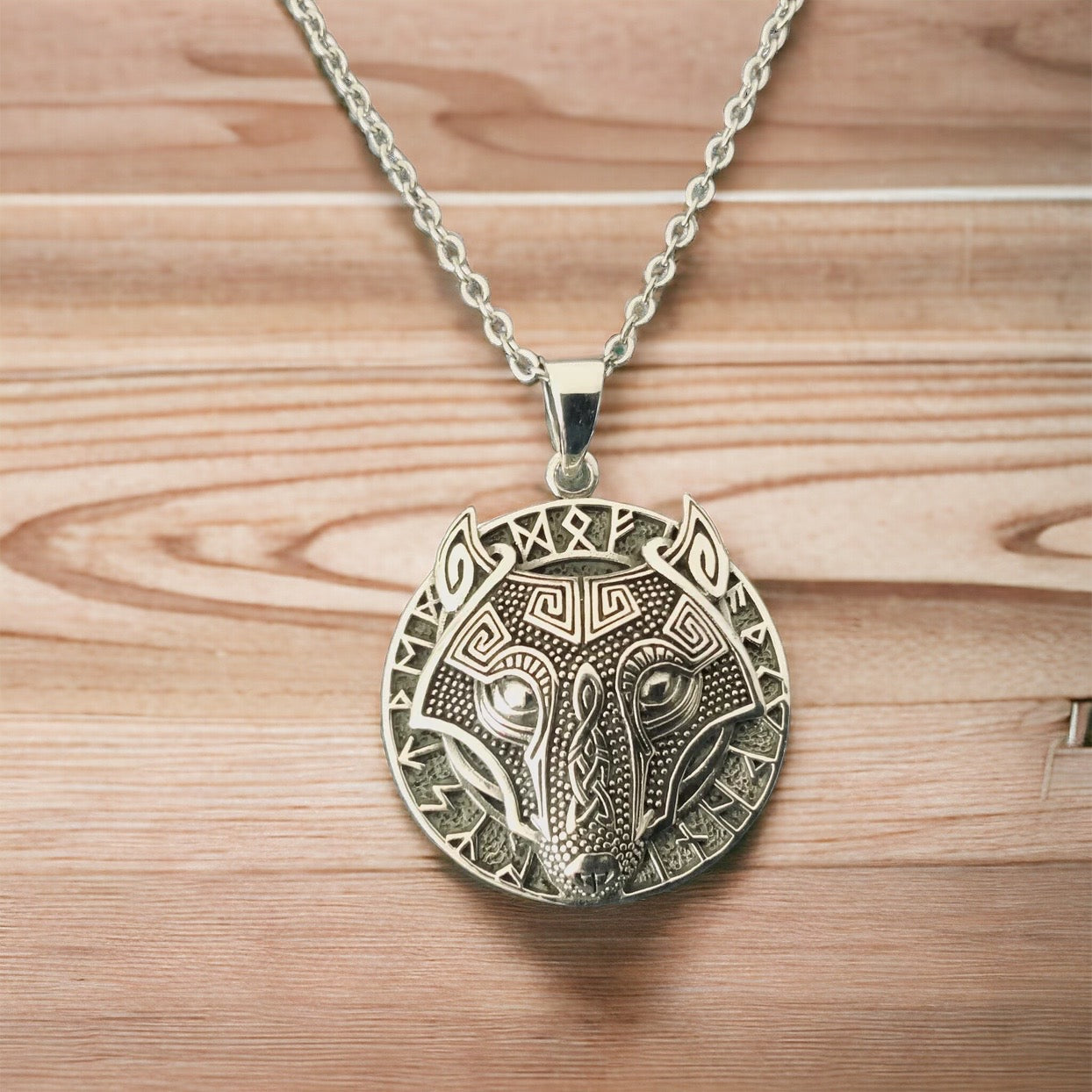 Unique Handcast 925 Sterling Silver Celtic Viking Wolf Rune Alphabet Pendant + Free Chain