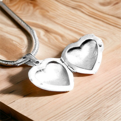 Large Sterling Silver Heart Photo Locket Pendant + Free Chain