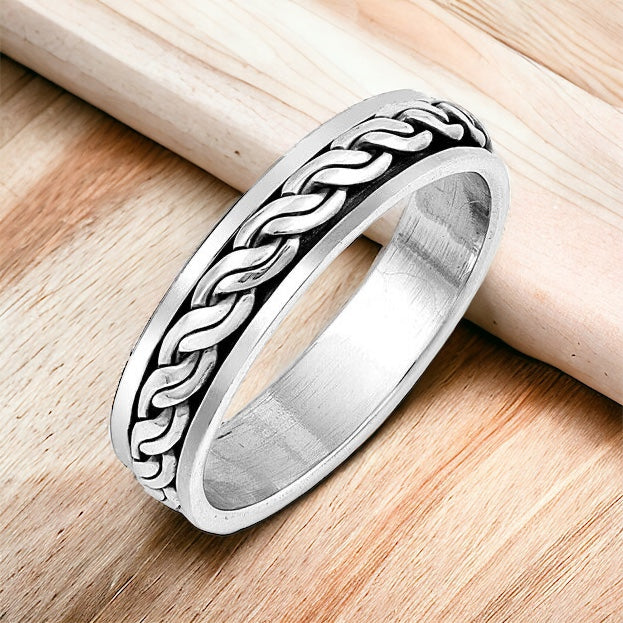 Sterling Silver Unisex Celtic Weave Spinner Ring