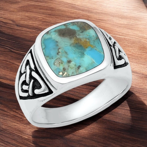 Large Celtic 925 Sterling Silver Turquoise Ring Size 7-12