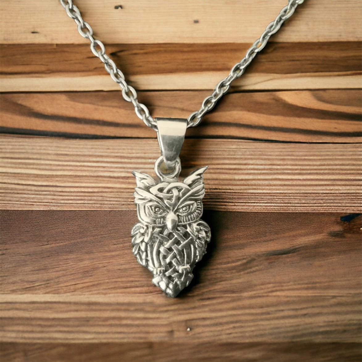 Handcast 925 Sterling Silver Celtic Owl Pendant Necklace + Free Chain