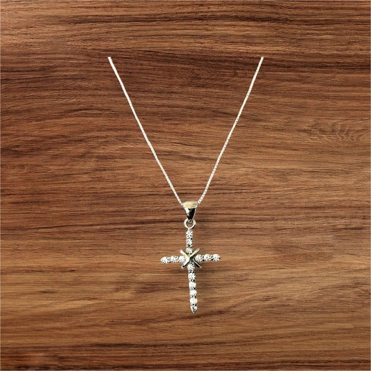 925 Sterling Silver Cross CZ Pendant Necklace + Free Chain