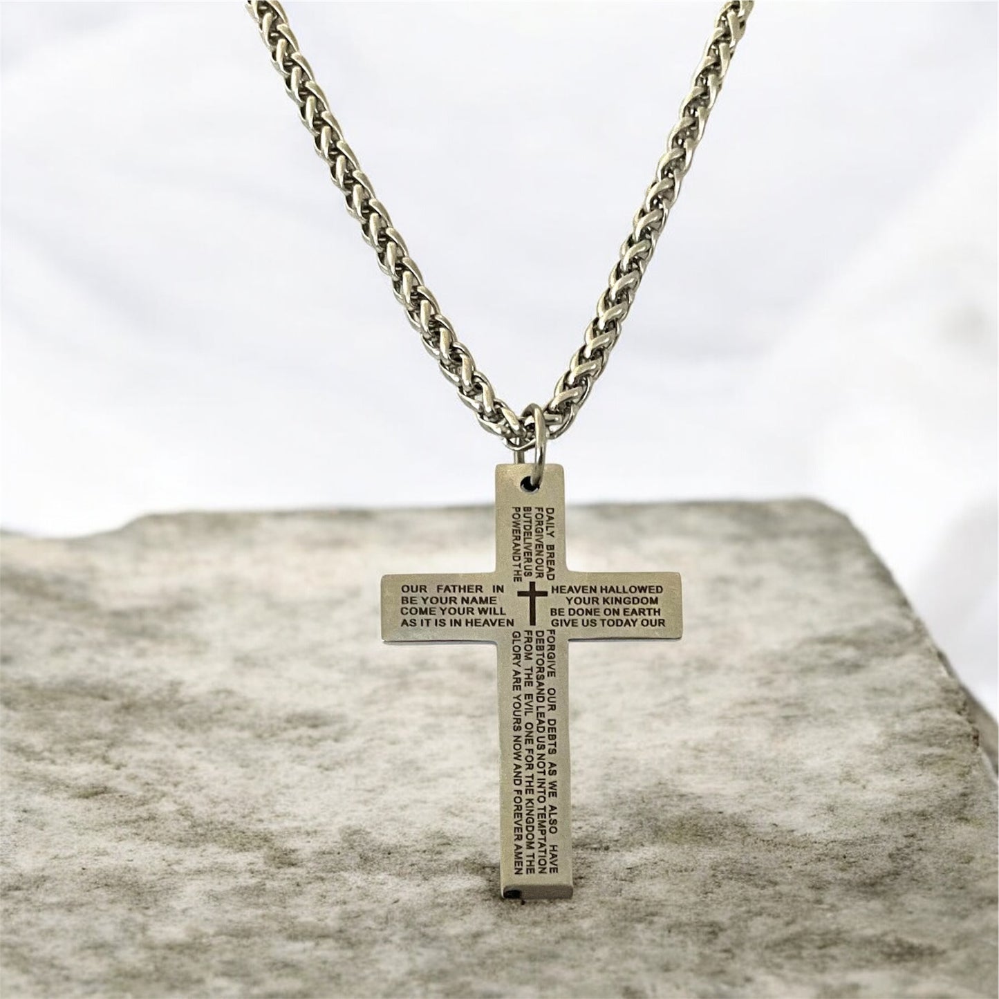 Large 316L Surgical Stainless Steel Christian Religious Cross Pendant + Free Chain Necklace