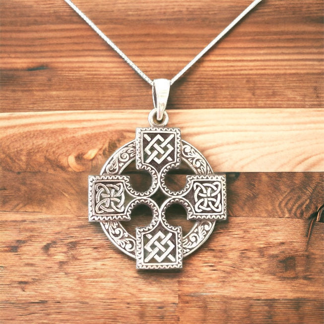 Handcast 925 Sterling Silver Equal Sided Celtic Cross Pendant Necklace + Free Chain