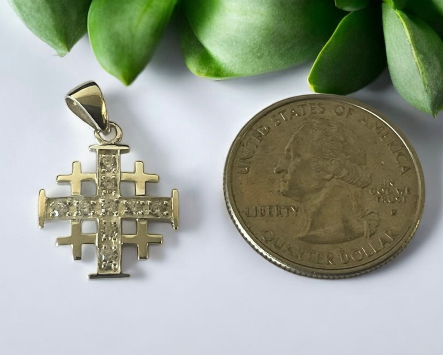 925 Sterling Silver Jerusalem / Crusader Cross w/ Clear CZ Pendant Necklace + Free Chain