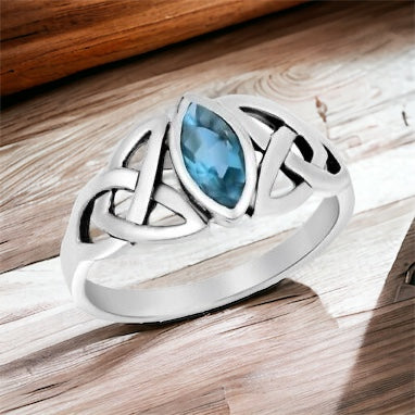 Silver Celtic Trinity/Triquetra Ring Blue Topaz CZ
